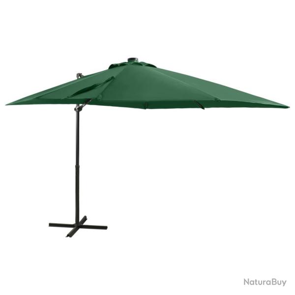 Parasol de jardin en porte-�-faux et m�t et lumi�res LED vert