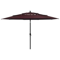 Parasol de jardin &agrave; 3 niveaux m&acirc;t en aluminium rouge bordeaux
