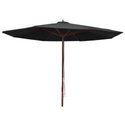 Parasol d'ext&eacute;rieur avec m&acirc;t en bois 350 cm Noir alsavelo