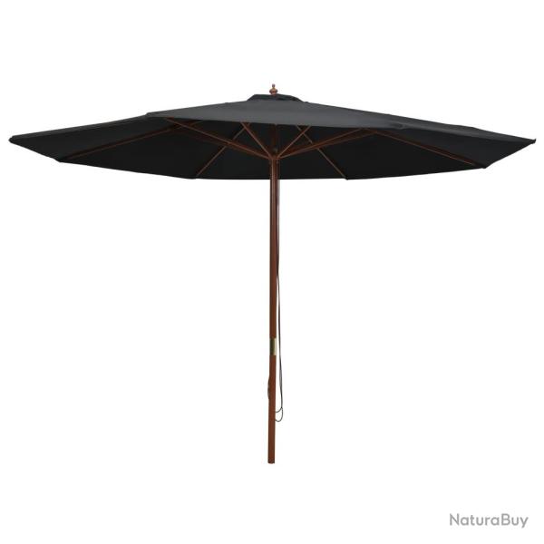 Parasol d'ext�rieur avec m�t en bois 350 cm Noir