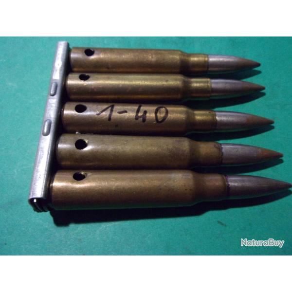 Clip avec 5 munitions 7,5x54 MAS (VE-1-40-BA) tui laiton, balle blinde nickele, neutralise