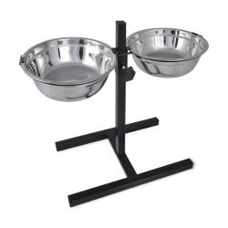 Support r&eacute;glable avec 2 bols de 41 L pour chien