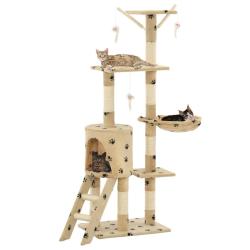 Arbre &agrave; chat avec griffoir en sisal 138cm Beige Motif de pattes alsavelo