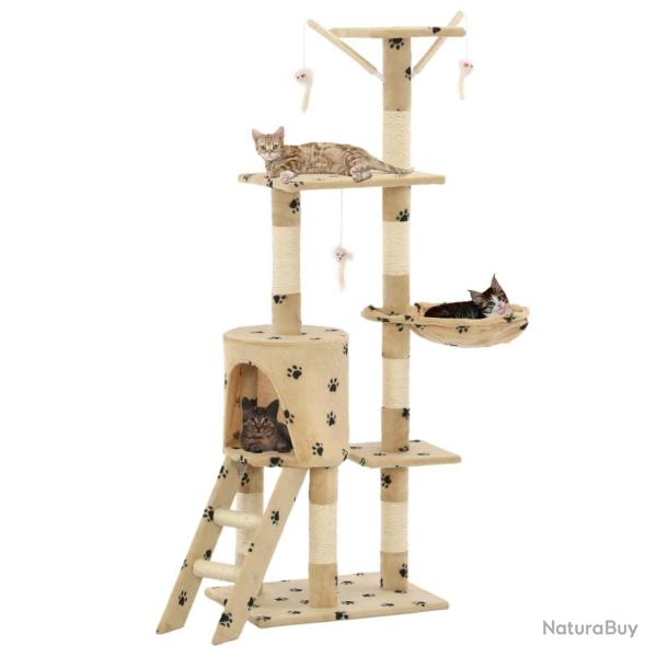 Arbre  chat avec griffoir en sisal 138cm Beige Motif de pattes alsavelo