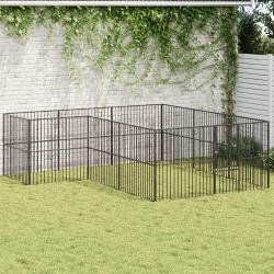 Parc pour chien 12 panneaux noir acier galvanis&eacute;