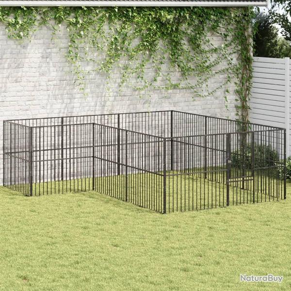 Parc pour chien 12 panneaux noir acier galvanis�