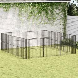Parc pour chien 12 panneaux noir acier galvanis&eacute;