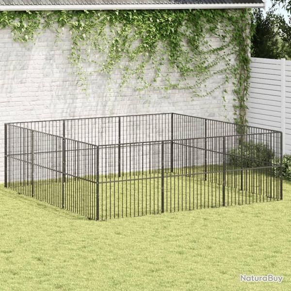 Parc pour chien 12 panneaux noir acier galvanis�