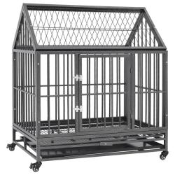 Cage pour chien avec roues et toit Acier 92x62x106 cm alsavelo