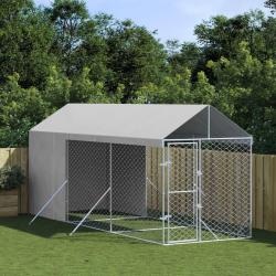 Chenil d'ext&eacute;rieur pour chiens avec toit argent&eacute; 2x6x2,5 m