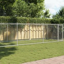 Cage pour chien avec porte gris 8x2x1,5 m acier galvanis&eacute;
