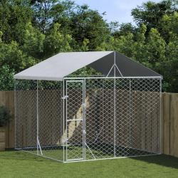 Chenil d'ext&eacute;rieur pour chiens avec toit argent&eacute; 3x3x2,5 m
