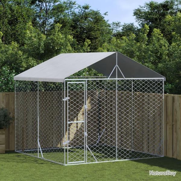 Chenil d'ext�rieur pour chiens avec toit argent� 3x3x2,5 m