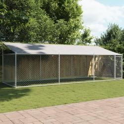 Cage pour chien avec toit et porte gris 6x2x2 m acier galvanis&eacute;