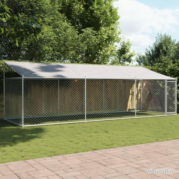 Cage pour chien avec toit et porte gris 6x2x2 m acier galvanis�