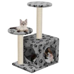 Arbre &agrave; chat avec griffoir en sisal 60 cm Gris Motif de pattes alsavelo