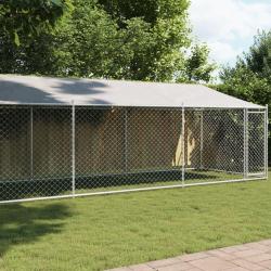 Cage pour chien avec toit et porte gris 8x2x2 m acier galvanis&eacute;