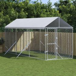 Chenil d'ext&eacute;rieur pour chiens avec toit argent&eacute; 2x6x2,5 m alsavelo