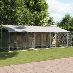 Cage pour chien avec toit et portes gris 6x2x2m acier galvanis&eacute;