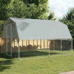 Cage pour chiens avec toit et porte argent&eacute; acier galvanis&eacute;