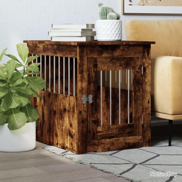 Meuble de cage pour chiens ch�ne fum� 55x75x65 cm