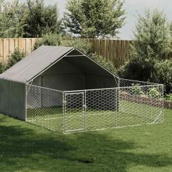 Niche d'ext&eacute;rieur pour chien enclos 5x3x1,9 m acier galvanis&eacute;