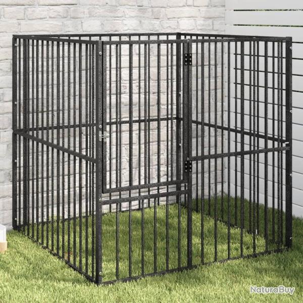 Parc pour chien 4 panneaux noir acier galvanis�