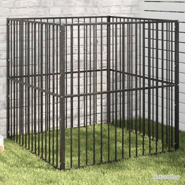 Parc pour chien 4 panneaux noir acier galvanis�