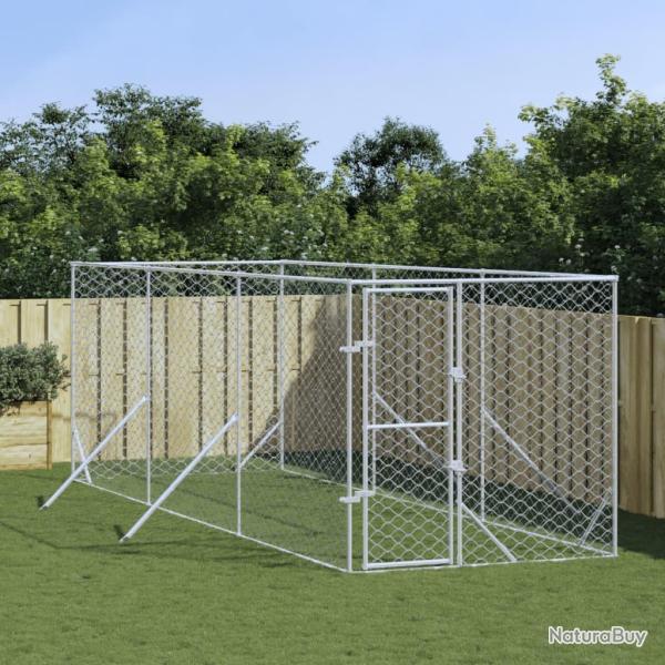 Chenil d'ext�rieur pour chiens argent� 2x6x2 m acier galvanis�