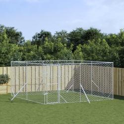 Chenil d'ext&eacute;rieur pour chiens argent&eacute; 4x4x2 m acier galvanis&eacute;