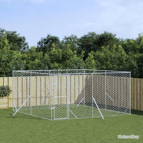 Chenil d'ext�rieur pour chiens argent� 4x4x2 m acier galvanis�