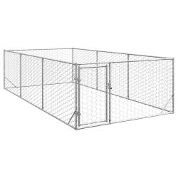 Chenil d'ext&eacute;rieur pour chiens porte 2x4x1 m acier galvanis&eacute;