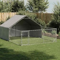 Niche d'ext&eacute;rieur pour chien enclos 4x3x1,9 m acier galvanis&eacute;