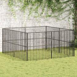 Parc pour chien 8 panneaux noir acier galvanis&eacute;