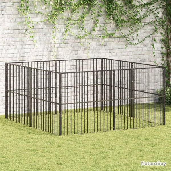 Parc pour chien 8 panneaux noir acier galvanis alsavelo