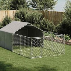 Niche d'ext&eacute;rieur pour chien enclos 4x2x1,5 m acier galvanis&eacute;
