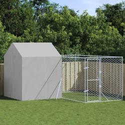 Chenil d'ext&eacute;rieur pour chiens avec toit argent&eacute; 4x4x2,5 m