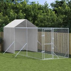 Chenil d'ext&eacute;rieur pour chiens avec toit argent&eacute; 2x6x2,5 m