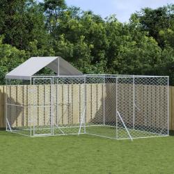 Chenil d'ext&eacute;rieur pour chiens avec toit argent&eacute; 4x4x2,5 m