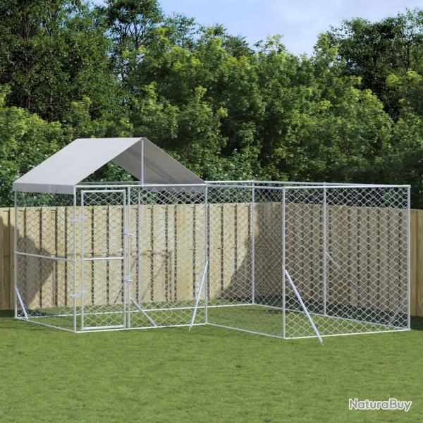 Chenil d'ext�rieur pour chiens avec toit argent� 4x4x2,5 m