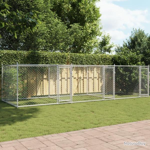 Cage pour chien avec portes gris 6x2x1,5 m acier galvanis�