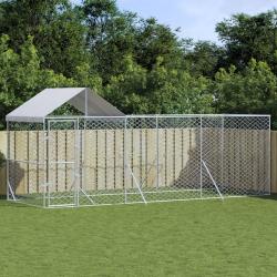 Chenil d'ext&eacute;rieur pour chiens avec toit argent&eacute; 6x2x2,5 m