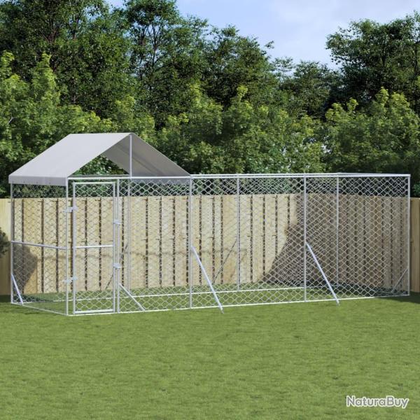 Chenil d'ext�rieur pour chiens avec toit argent� 6x2x2,5 m