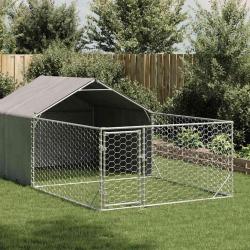 Niche d'ext&eacute;rieur pour chien enclos 5x2x1,5 m acier galvanis&eacute;