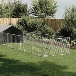 Niche d'ext&eacute;rieur pour chien enclos 8x2x1,5 m acier galvanis&eacute; alsavelo