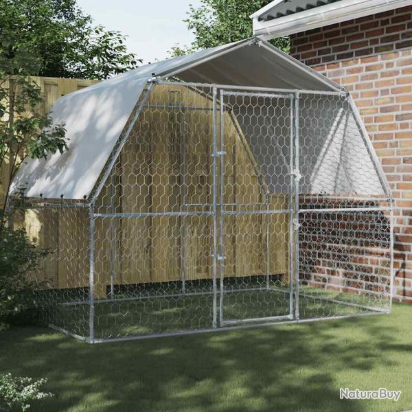 Cage pour chiens avec toit et porte argent� acier galvanis�