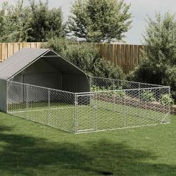 Niche d'ext&eacute;rieur pour chien enclos 7x3x1,9 m acier galvanis&eacute;