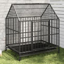 Cage pour chien avec roues noir gris acier galvanis&eacute;