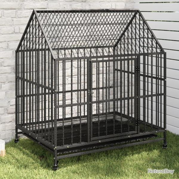 Cage pour chien avec roues noir gris acier galvanis�