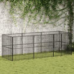 Parc pour chien 8 panneaux noir acier galvanis&eacute;